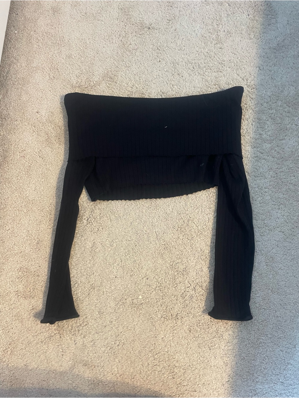 Black Ribbed Square-Neck Crop Top - Women